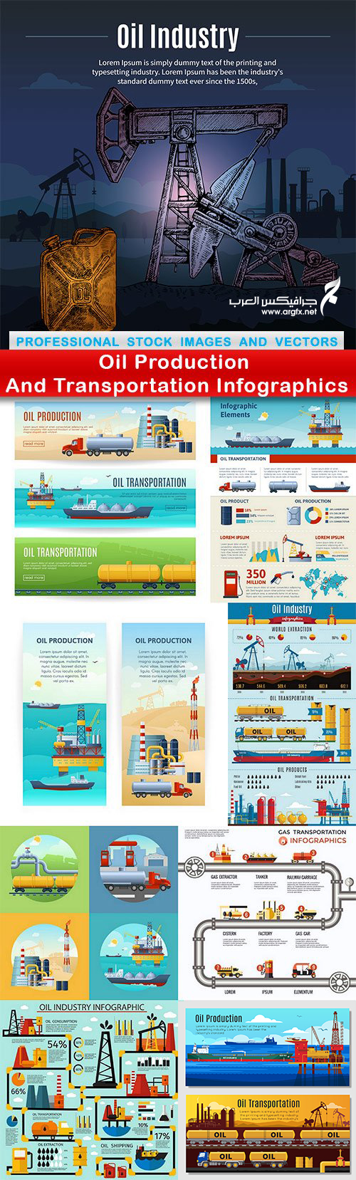  Oil Production And Transportation Infographics - 9 EPS