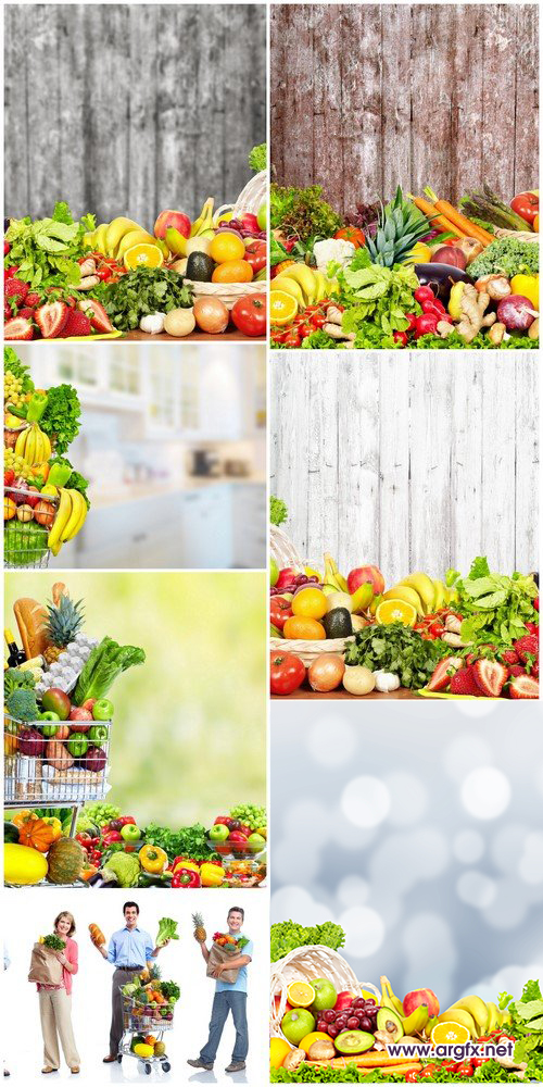  Vegetables and fruits over dark wall background 8X JPEG