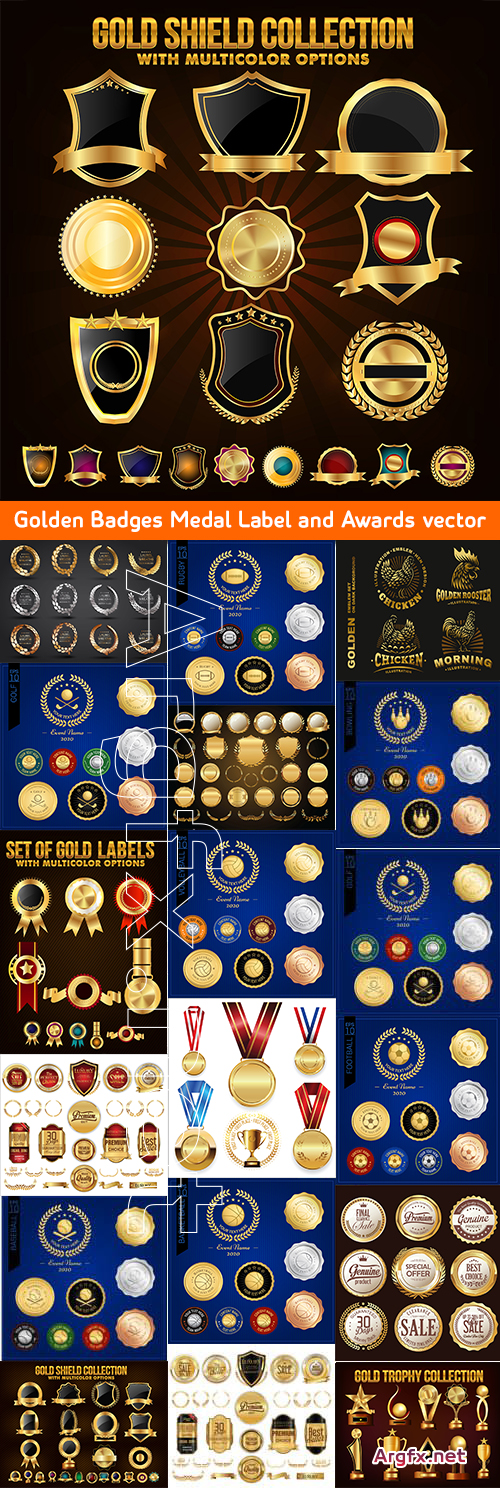 Golden Badges Medal Label and Awards vector