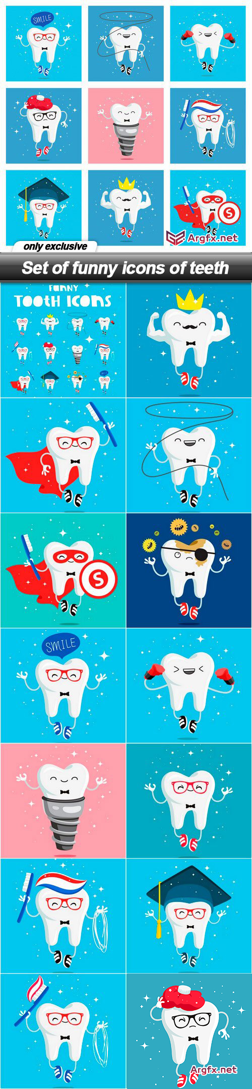 Set of funny icons of teeth - 15 EPS