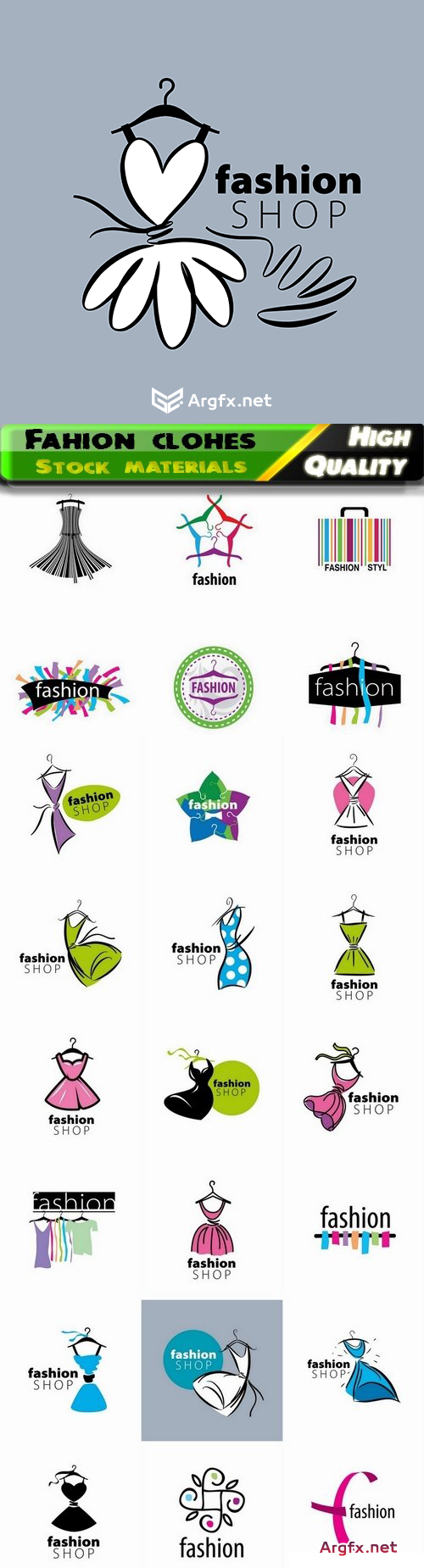 Fashion logo or brand emblem with clothes for store 25 Eps
