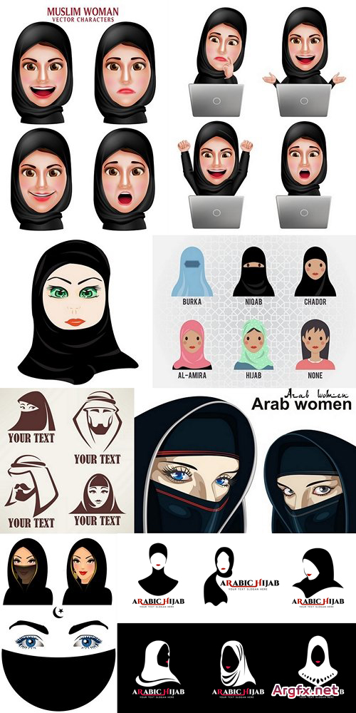  Cartoon cute Woman Islamic head covering vector design