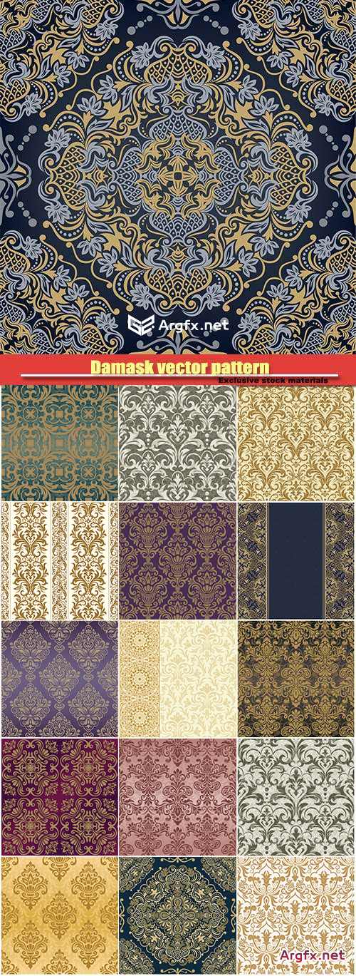  Damask vector pattern, seamless vintage background