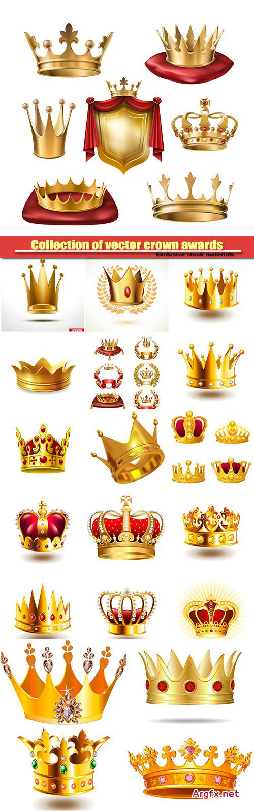  Collection of vector crown awards for winners of competitions, design elements for a label, certificate, diploma