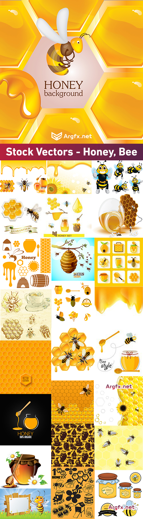 Stock Vectors - Honey, Bee, 25xEPS