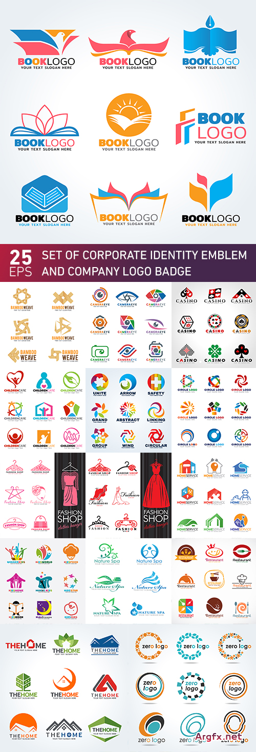 Set of corporate identity emblem and company logo badge 25 Eps