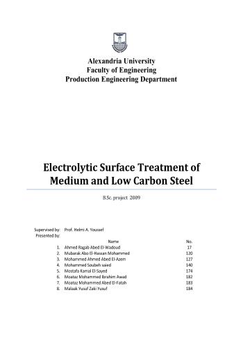 مشروع تخرج بعنوان  Electrolytic Surface Treatment of Medium and Low Carbon Steel P_766iiq6n4