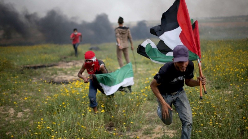 شبان يحملون علم فلسطين